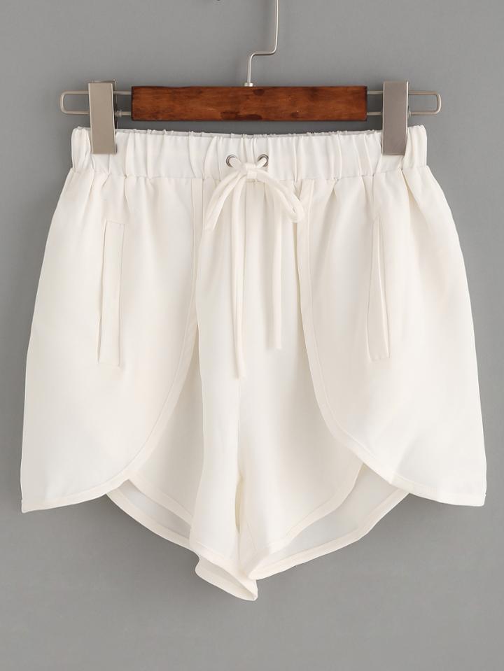 Romwe White Drawstring Waist Wrap Shorts