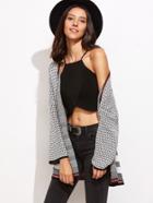 Romwe Black And White Mixed Knit Drop Shoulder Cardigan
