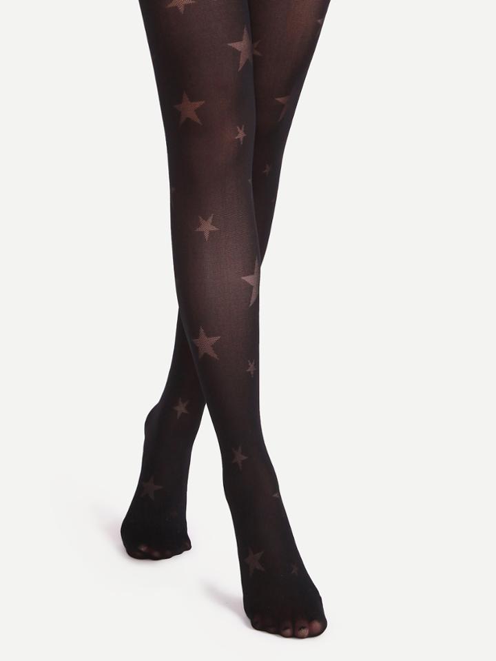 Romwe Black Star Pattern Sheer Pantyhose Stockings