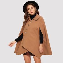 Romwe Asymmetric Buttoned Placket Cape Coat