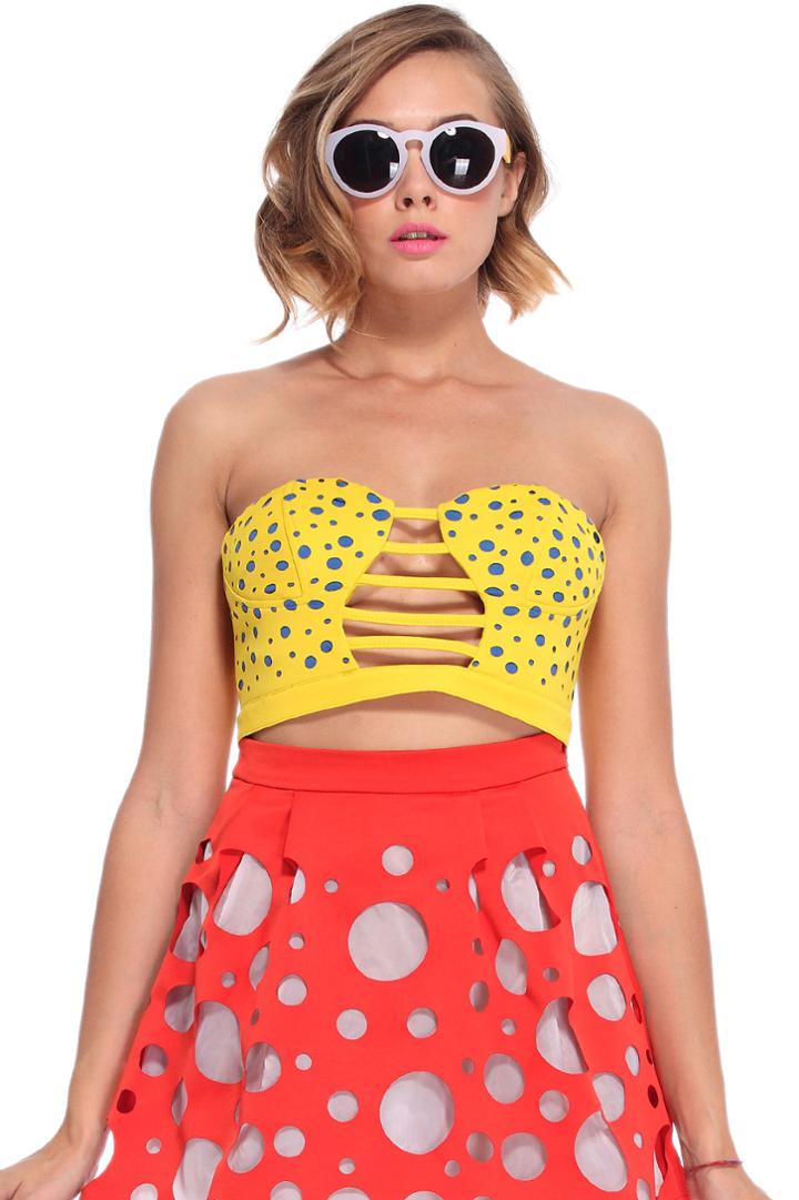 Romwe Blue Dot Cutout Yellow Bandeau