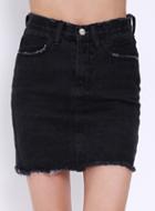 Romwe Frayed Denim Black Skirt