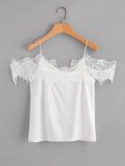 Romwe Open Shoulder Lace Trim Top