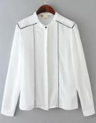 Romwe Stand Collar White Blouse