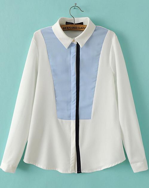 Romwe Colour-block Long Sleeve Slim Blouse