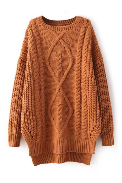 Romwe Twist Pattern Knitted Split Jumper