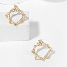 Romwe Double Rhinestone Square Stud Earrings
