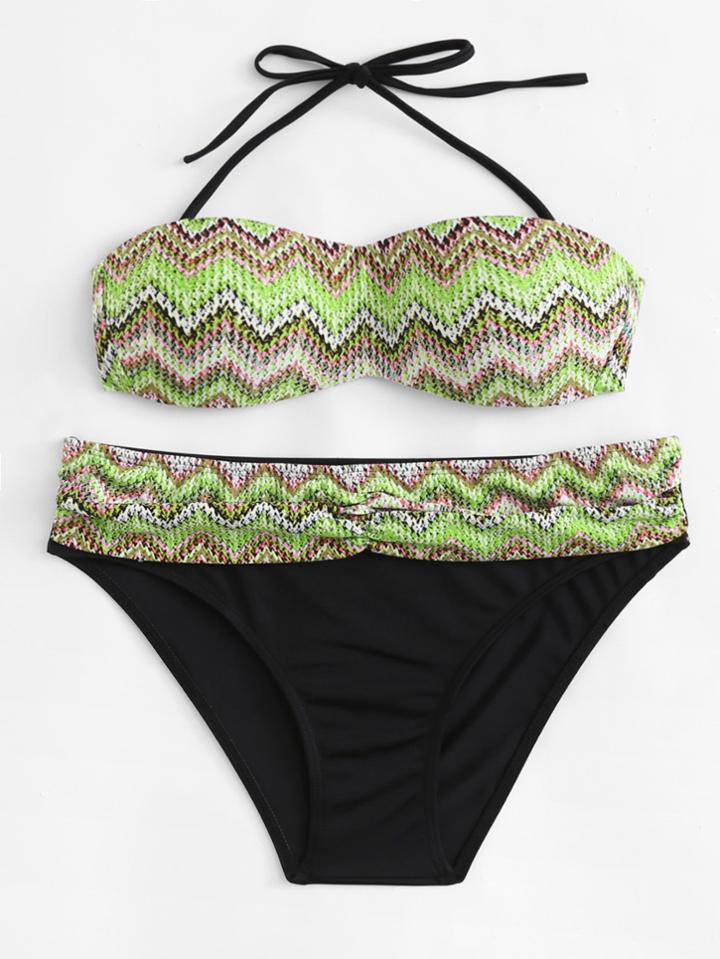 Romwe Detachable Straps Chevron Bikini Set
