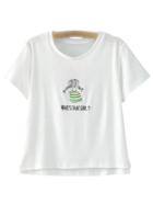 Romwe White Short Sleeve Dip Hem Embroidery T-shirt