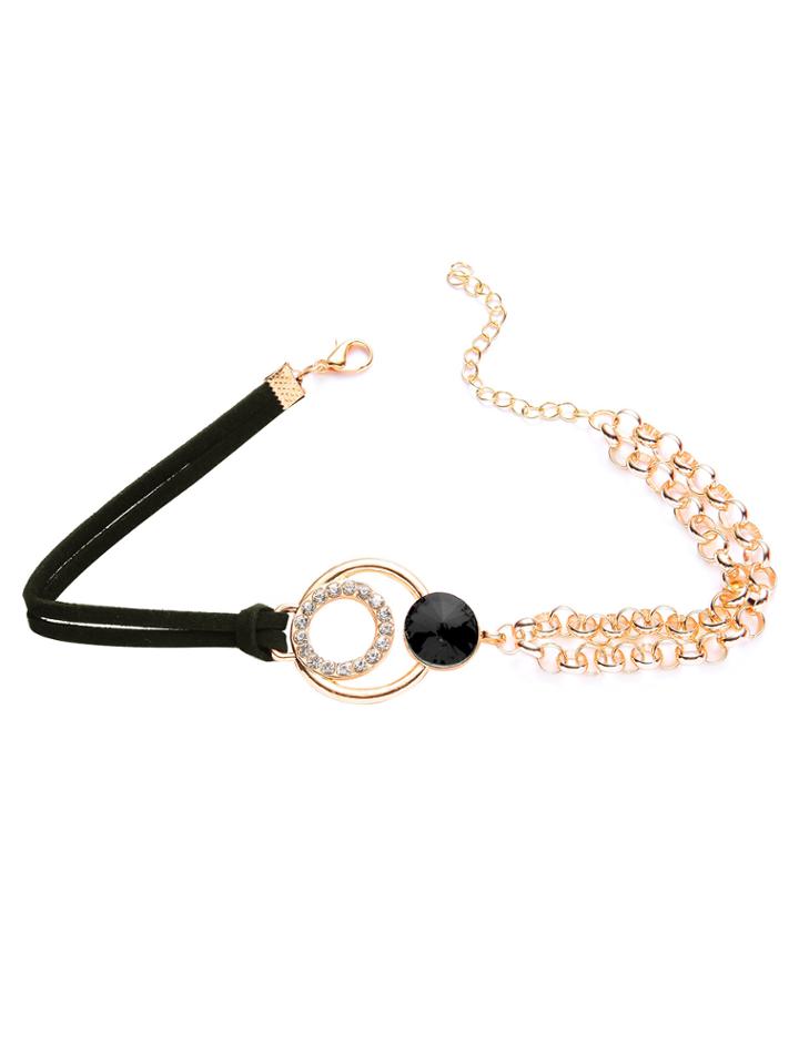 Romwe Velvet And Chain Ring Accent Choker