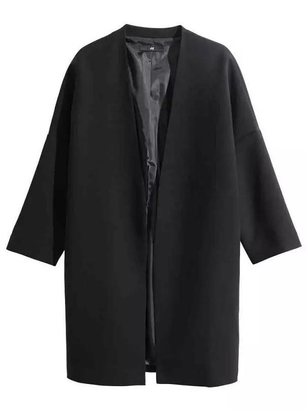 Romwe Women Long Black Coat