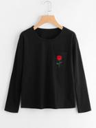 Romwe Rose Embroidered Patch Chest Pocket T-shirt