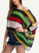 Romwe Color Block Semi-sheer Poncho Blouse - Green