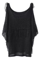 Romwe Self-tie Black Tassel Jumper