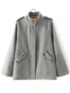 Romwe Stand Collar With Pockets Woolen Grey Coat