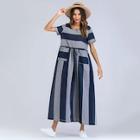 Romwe Block Stripe Dual Pocket Longline Dress