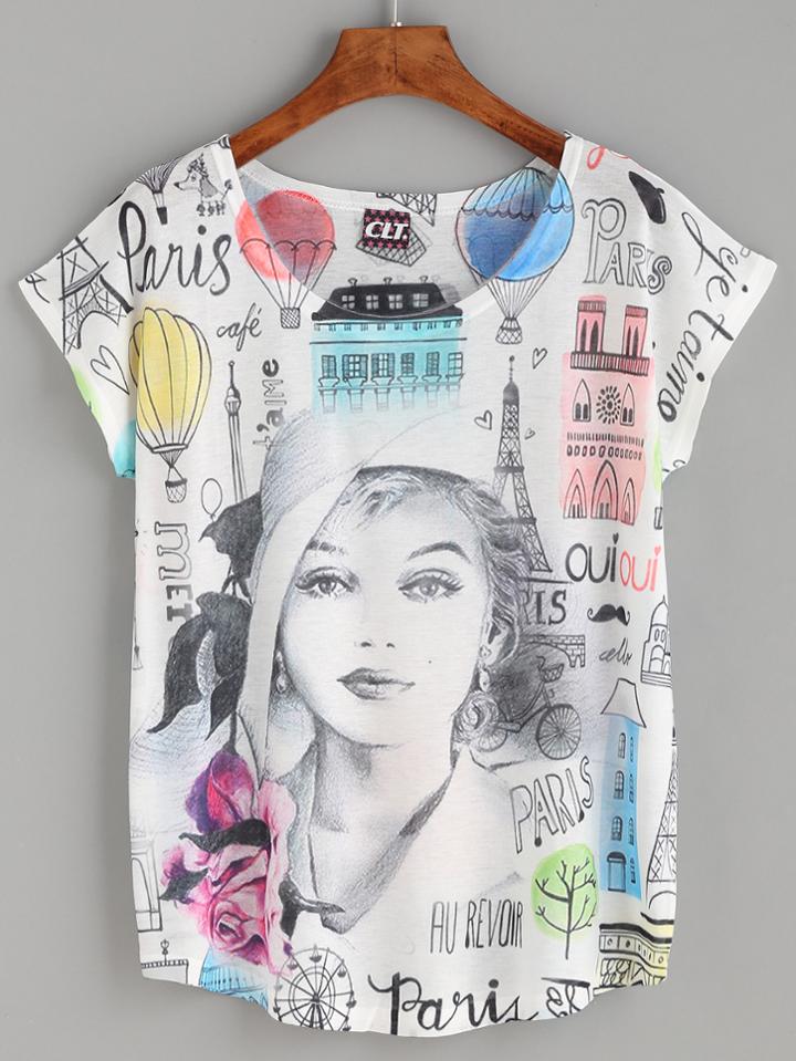 Romwe Multicolor Graphic Print T-shirt