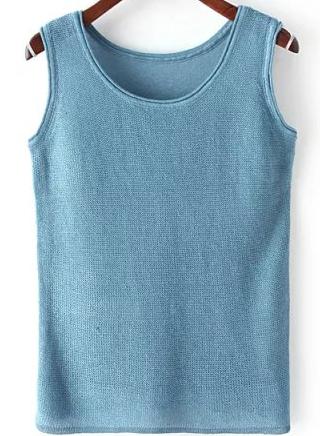 Romwe Round Neck Slim Blue Vest