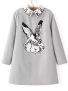 Romwe Contrast Collar Rabbit Embroidered Patch Dress