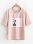 Romwe Rabbit Patch Side Slit Tee