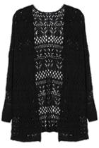 Romwe Hollow Batwing Black Knitted Cardigan