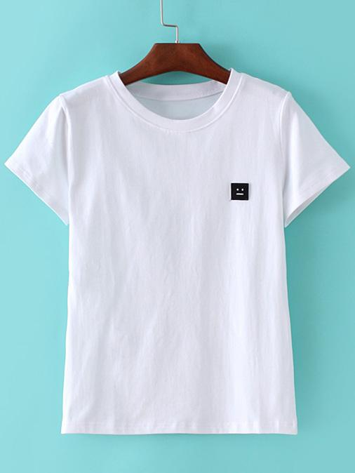 Romwe White Short Sleeve Smiley Face Patch T-shirt