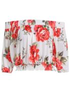 Romwe White Florals Off The Shoulder Peplum Crop Top