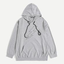 Romwe Guys Light Print Pocket Front Hoodie
