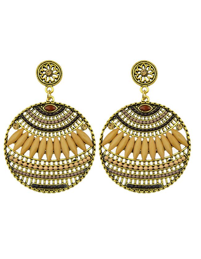 Romwe Coffee Beads Round Stud Earrings
