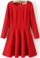 Romwe Zipper Back Pleated Red Dress
