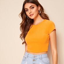 Romwe Rib-knit Form Fitting Crop Tee