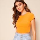 Romwe Rib-knit Form Fitting Crop Tee