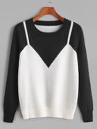 Romwe Black And White Contrast Casual Sweater