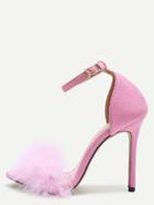 Romwe Pink Feather Ankle Strap High Heels