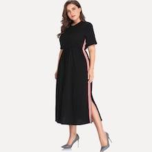 Romwe Plus Contrast Taped Side Split Detail Dress