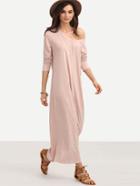 Romwe Pink Casual Long Sleeve Shift Dress