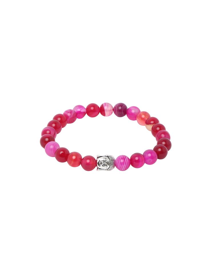Romwe Hot Pink Network Stone Beaded Buddha Head Stretch Charm Bracelet