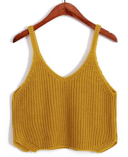 Romwe Spaghetti Strap Crop Knit Yellow Cami Top