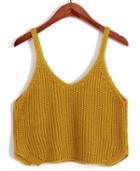 Romwe Spaghetti Strap Crop Knit Yellow Cami Top