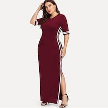 Romwe Plus Striped Tape Detail Split Dress