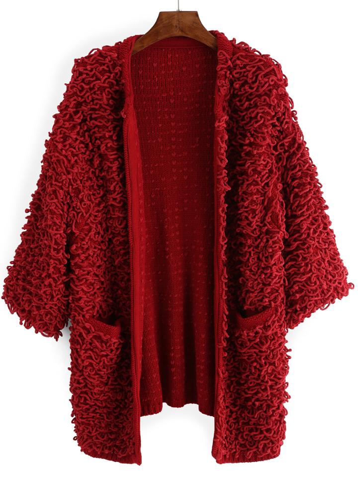Romwe Fluffy Coat Sweater With Pockets