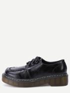 Romwe Black Pu Lace Up Rubber Sole Low Top Shoes