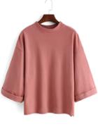 Romwe Pink Stand Collar Loose Casual T-shirt