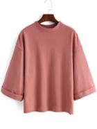 Romwe Pink Stand Collar Loose Casual T-shirt