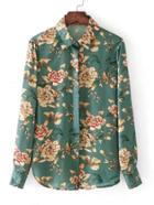 Romwe Button Up Floral Blouse