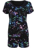 Romwe Short Sleeve Top With Abstract Print Black Shorts