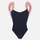 Romwe Stereo Flowers Detail Low Back One Piece Swimsuit