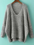 Romwe V Neck Dolman Light Grey Sweater