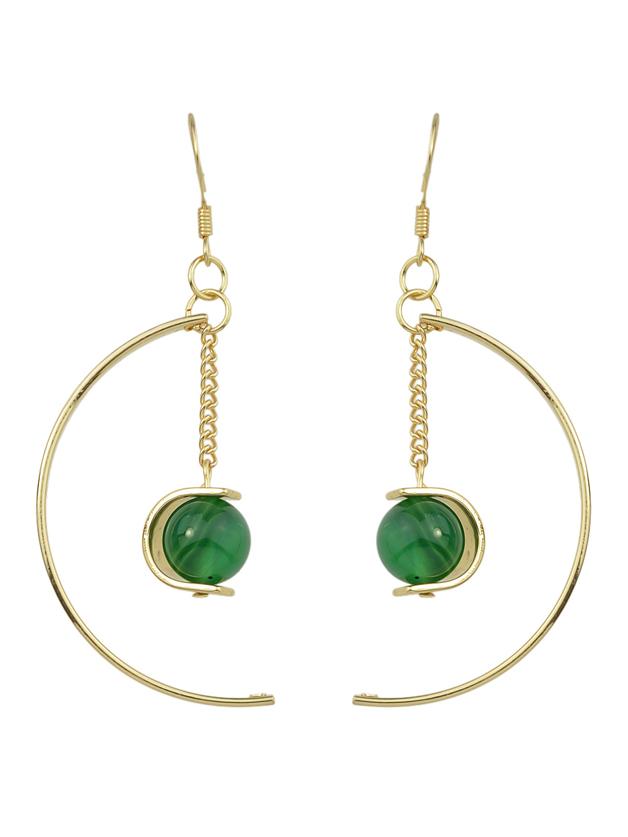 Romwe Green Color Turquoise Big Moon Shape Dangle Earrings