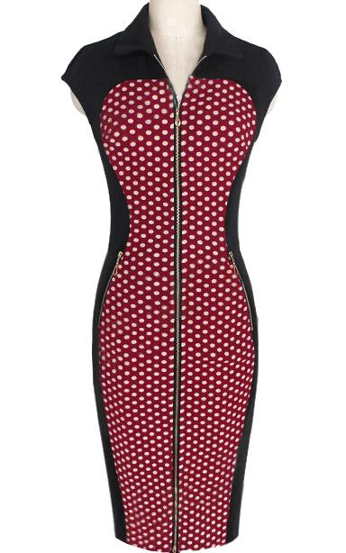 Romwe Lapel With Zipper Polka Dot Red Dress